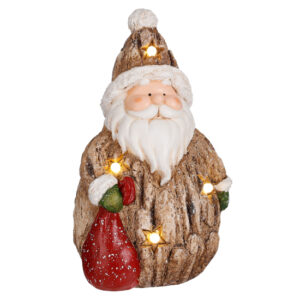Bruine Kerstman met LED Verlichting In Lichaam en Muts - 21 x 26 x 43 cm