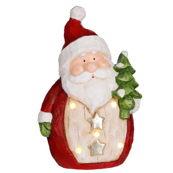 Kerstman met LED Verlichting In Zijn Buik - 27,5 x 15 x 41 cm |