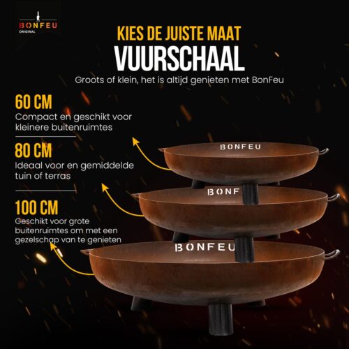 BonFeu BonBowl Plus CortenStaal Ø100 cm - L 100 x B 100 x H 23,5 cm - Cortenstaal - Bruin - Afbeelding 3