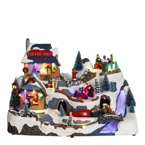 Luville Treinstation Kerstdorp - 39.5x27x26 cm - Polyresin - Meerkleurig