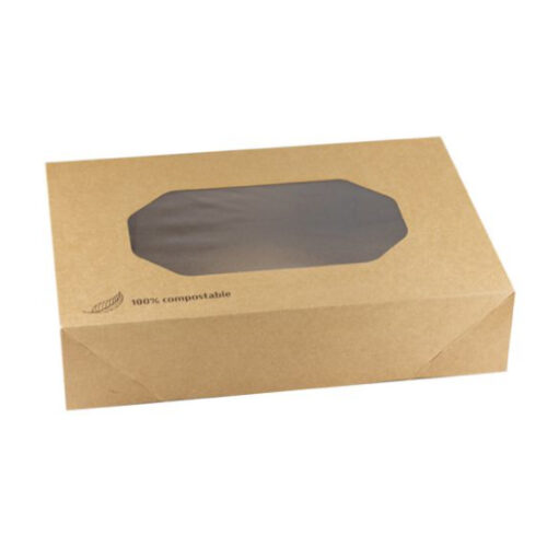50 Kraft cateringdozen met PLA venster 36x25x8cm