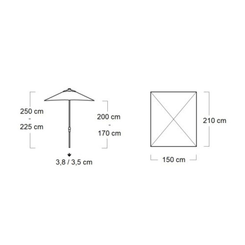 Kettler EASY PUSH Parasol - 150x210cm - Antraciet / Grijs Gemêleerd - Afbeelding 2