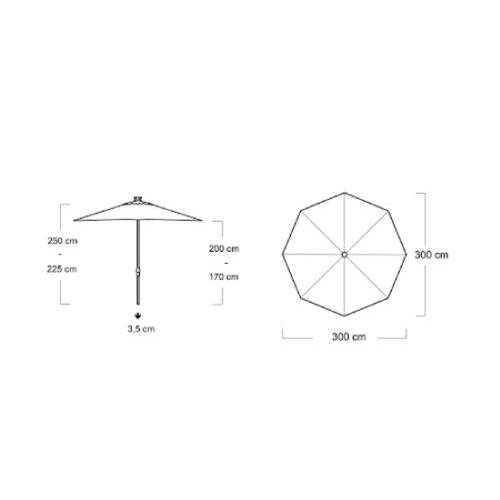 Kettler EASY PUSH Parasol - Ø 300cm - Antraciet / Grijs Gemêleerd - Afbeelding 2