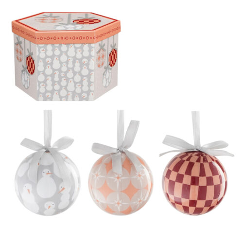 Kerstballen Cadeauset - Perzik / Grijs - 7,5 cm - 14 stuks