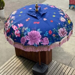 Bali Parasol Veelkleurig Bloemen Ø185 - Blauw
