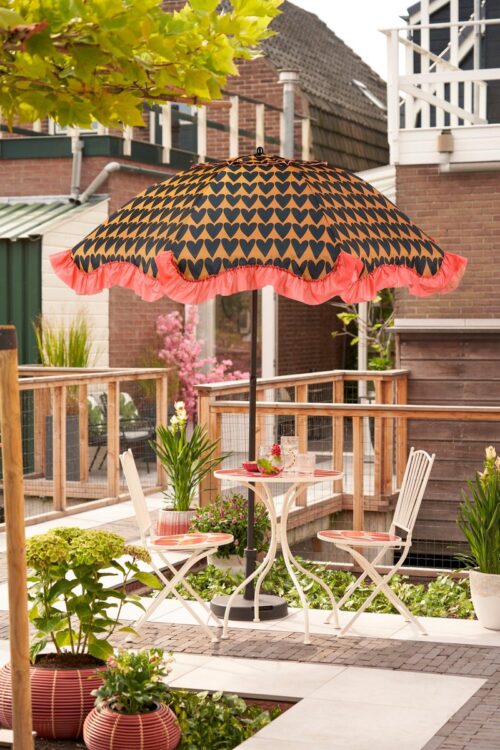 Mica Decorations Heart Parasol - H238 x Ø220 cm - Zwart - Afbeelding 3