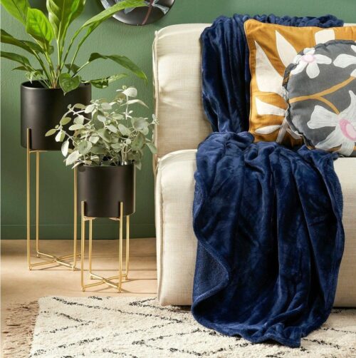 Mica Decorations Famke Fleece Plaid - L180 x B130 cm - Donkerblauw - Afbeelding 6