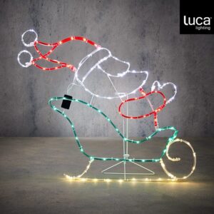 Ropelight Kerstman Met Slee - Multicolour 117 led IP44 en timer - 68 x 60 x 3 cm