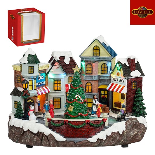 Luville - Dorpstafereel Met Kerstboom - 31 x 22 x 22 cm