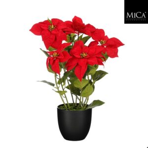 Mica Decorations Kunstplant Poinsettia - 40x40x60 cm - Polyester - Rood