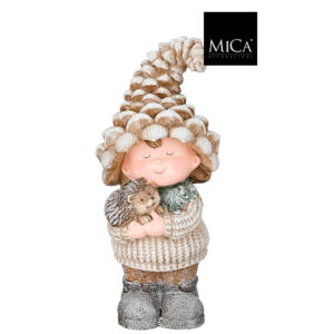 Mica Decorations - Jongensbeeld Puntmuts - Grijs - 20 x 17 x 43 cm