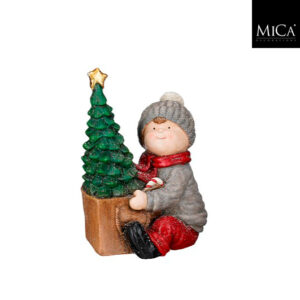Mica Decorations Jongensbeeld met Kerstboom - 27 x 21 x 39 cm