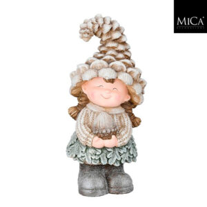 Mica Decorations - Meisjesbeeld Puntmuts - Grijs - 20 x 17 x 43 cm