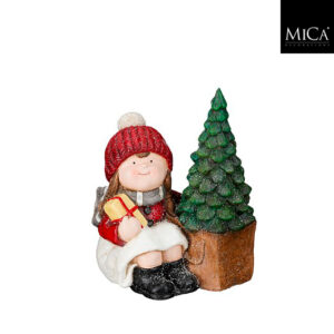 Mica Decorations Meisjesbeeld met Kerstboom - 27 x 21 x 39 cm