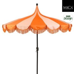 Mica Decorations Kim Gestreepte Parasol met Draagtas - 238 x 235 cm - Oranje